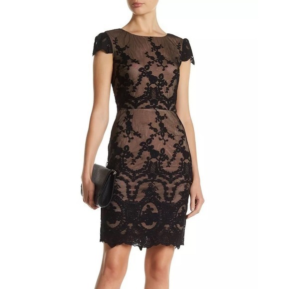 Cynthia Steffe Women's Lace Short Sleeve Embroidered Dress Black Size 4‎ - Picture 1 of 8